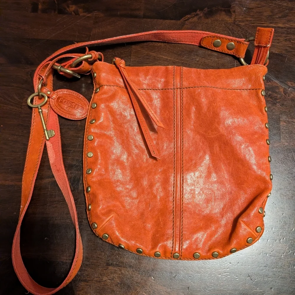 Fossil Women's Orange Leather Crossbody Bag